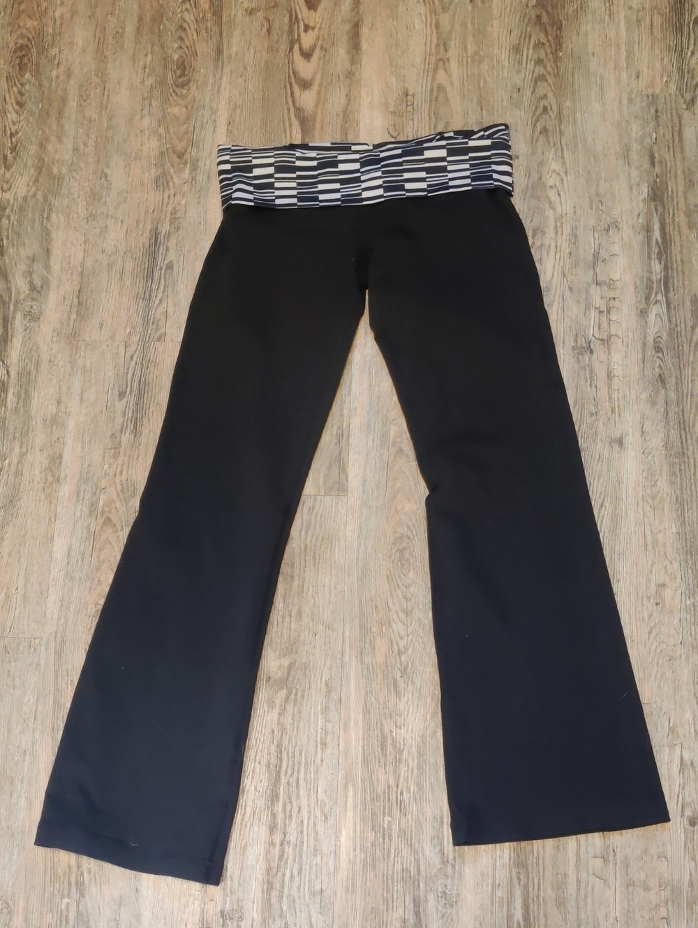 lululemon athletica Black Flare Yoga Pants with Striped Waistband